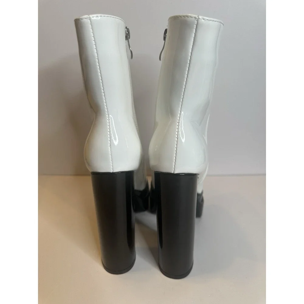 Azalea Wang Women's‎ Platform Boots Size 7.5 White Patent Leather Fashion Shoes